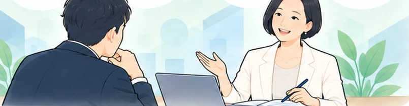 経営者の話を聞きながら、身振りを交えて一緒に考えるコンサルタント